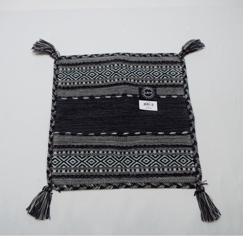 Surya 18" x 18" Cotton Black Gray Blue Braided Boho Throw Pillow Cover NEW